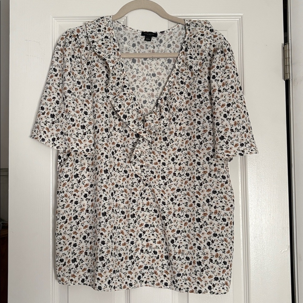 Ann Taylor Factory Floral Blouse - Black, Brown, Cream